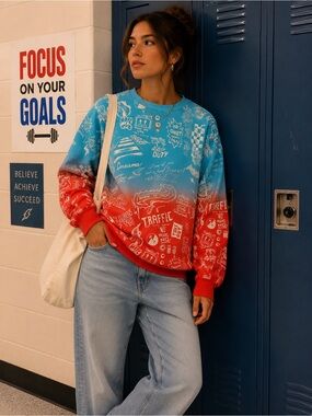 NWT Dreamland Colorblock Graphic Sweatshirt Red Blue White Streetwear Women’s XL